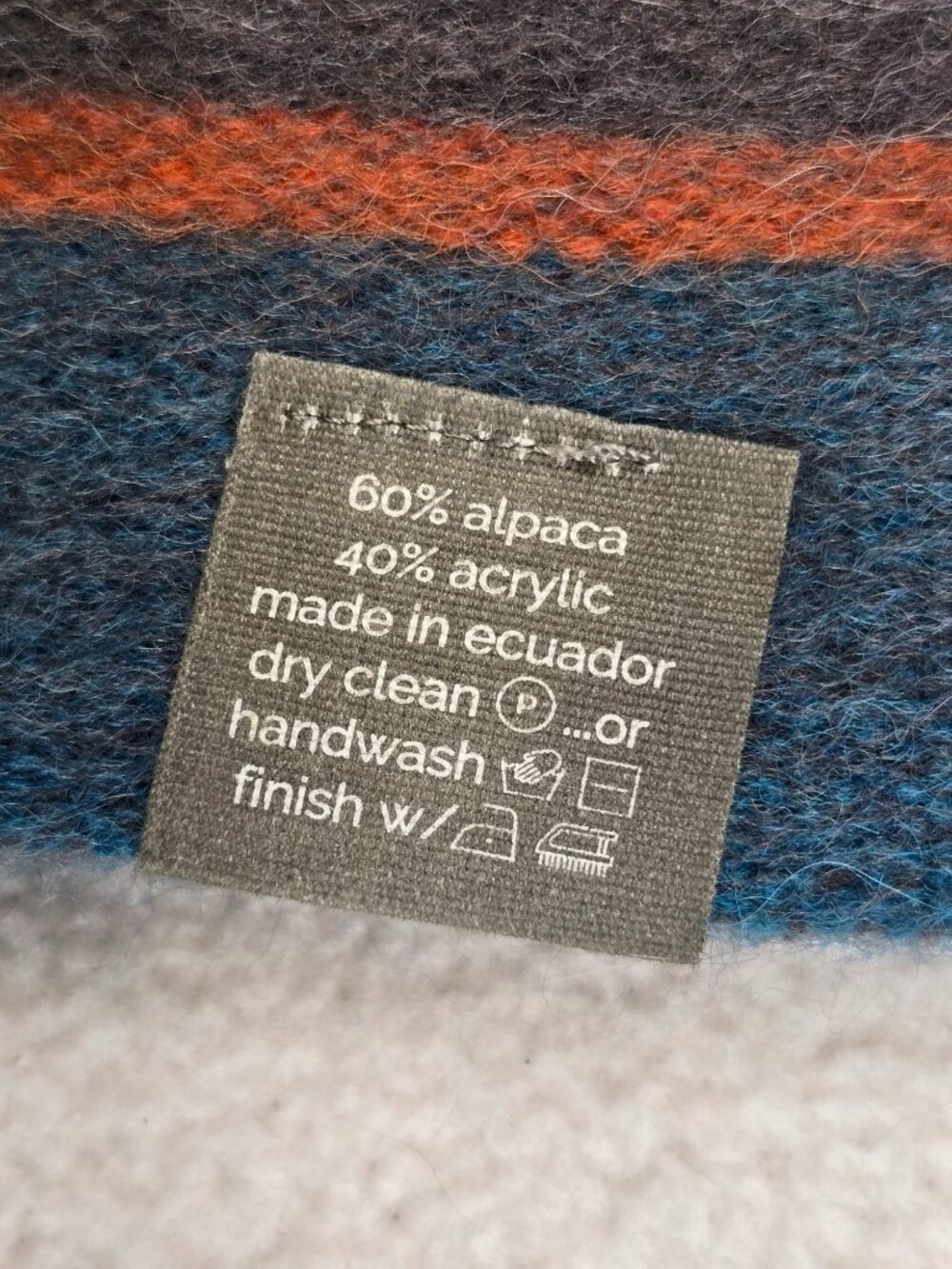 Shupaca 78X12 Striped Alpaca Blend Scarf Made In Ecuador Gray Teal - Picture 3 of 4